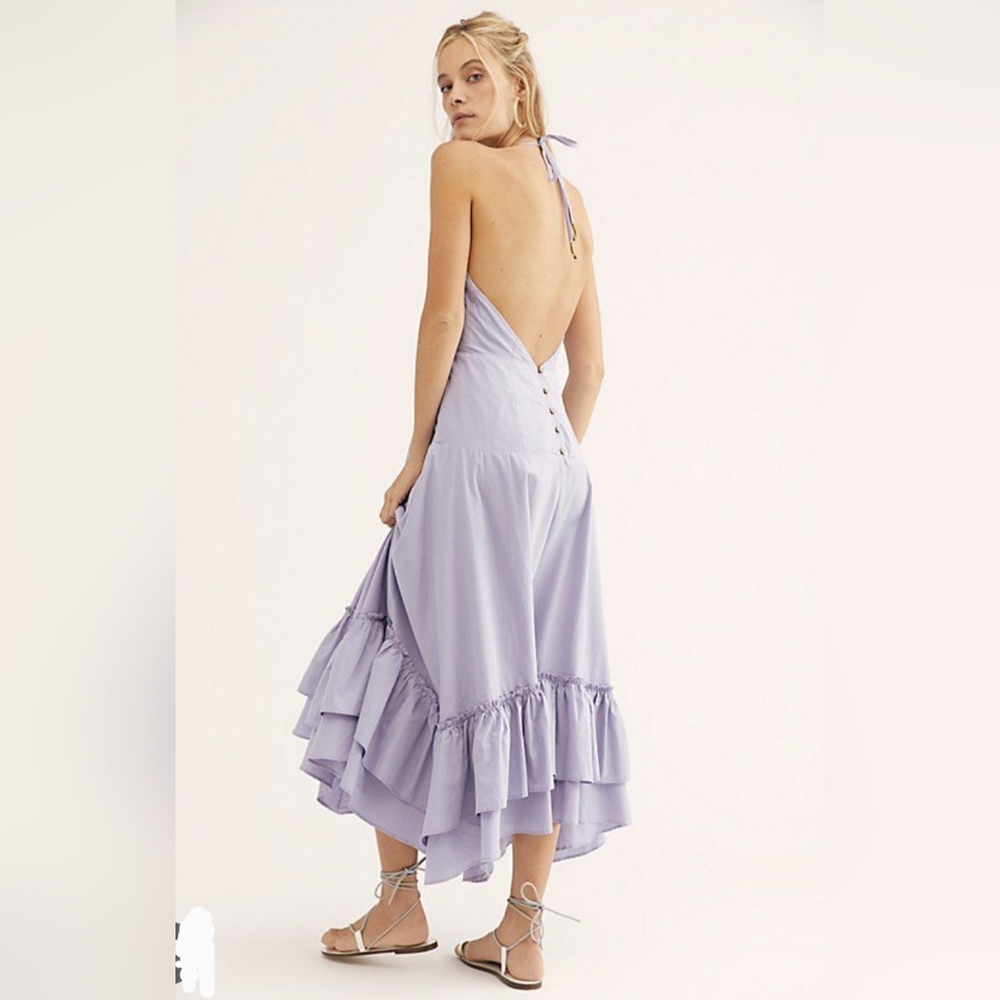 Free People Ruffle Handkerchief Hem Halter Maxi Dress XS Lilac Lavender